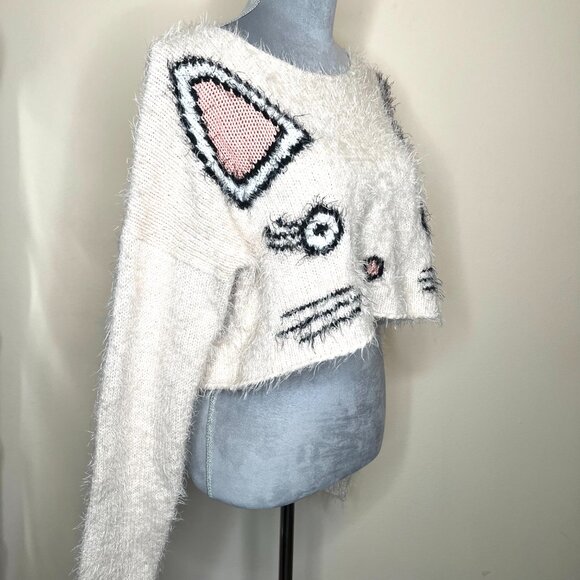 Wildfox Fuzzy Cat Sweater Size XS Cream Pink Faux Fur Wool Blend Animal Gift S - Picture 5 of 11